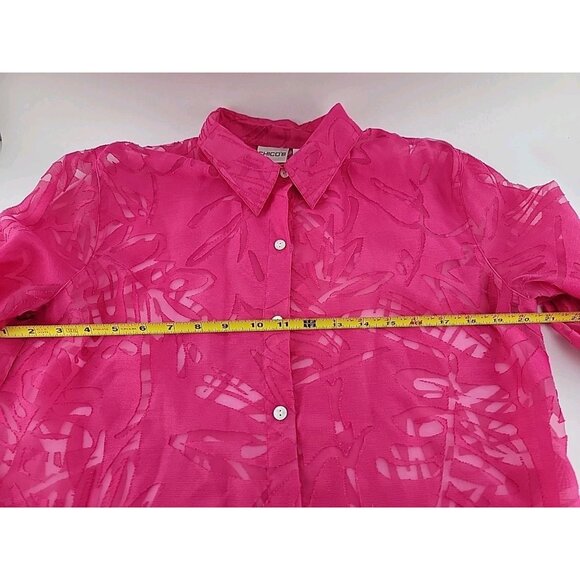 Chico’s Size 1 (M/8) Pink Button Front Sheer Blouse LS Floral Burnout Shirt - Picture 10 of 11